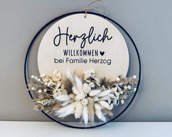 Türkranz | Türschild | Boho | Trockenblumen | Türkranz personalisiert | mit Namen | Türschmuck | Herzlich Wilkommen | Türdeko