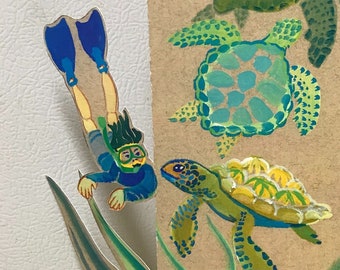 1 Pop-Out Snorkeler with Sea Turtles Card - Ready to Ship!