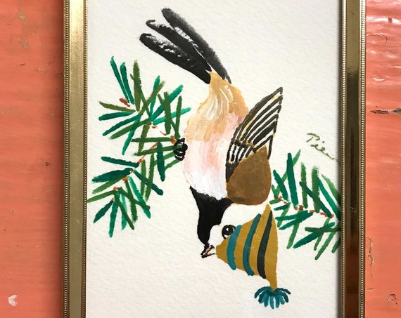 Wool-capped Chickadee ~ Acrylic-Gouache Painting