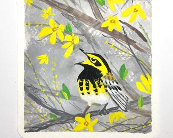 Townsend's Warbler ~ Postcard Painting #55 ~ Ready to Ship!