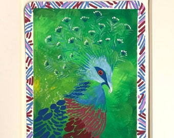 Victoria Crowned-Pigeon ~ Postcard Painting #45 ~ Ready to Ship!