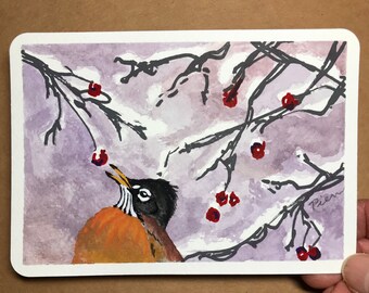 American Robin ~ Postcard Painting #23 ~ Ready to Ship!