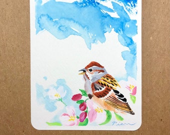 Tree Sparrow ~ Postcard Painting #67 ~ Ready to Ship!