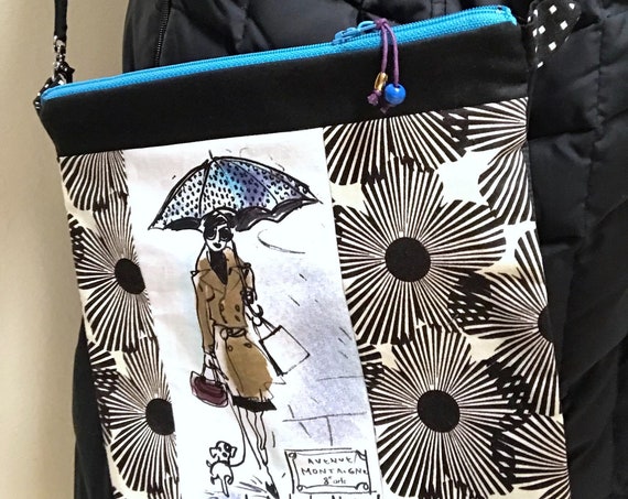 Zipper Bag + Removable Strap ~ Umbrella Girl with Pooch ~ Ready to Ship!