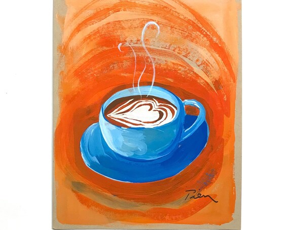 Blue Cup ~ Acrylic-Gouache Painting ~ Ready to Ship!