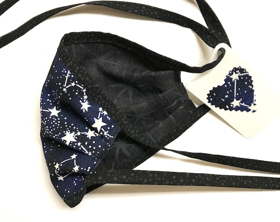 Reversible Face Mask ~ Glow-in-the-Dark Constellations / Gray Star ~ Ready to Ship!