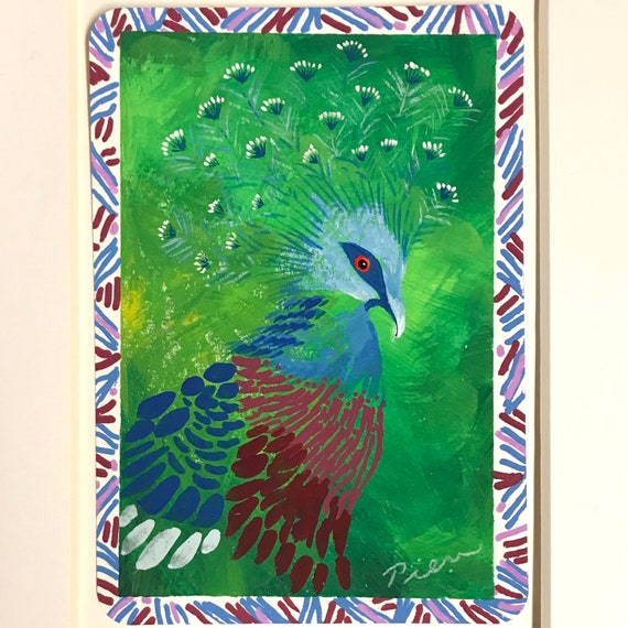 Victoria Crowned-Pigeon ~ Postcard Painting ~ Ready to Ship!