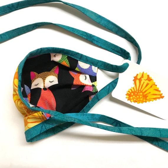 KIDS Reversible Cotton Face Mask - Fox / Sunflower, Ages 4-11
