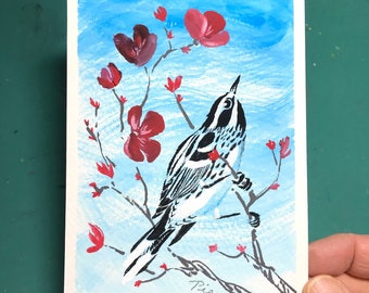 Black-and-White Warbler ~ Postcard Painting #51 ~ Ready to Ship!