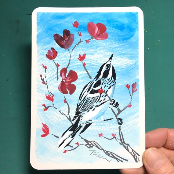 Black-and-White Warbler ~ Postcard Painting #51 ~ Ready to Ship!