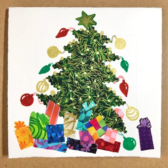 1 Hand-trimmed Fabric Christmas Tree Card