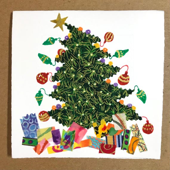 1 Hand-trimmed Fabric Christmas Tree Card