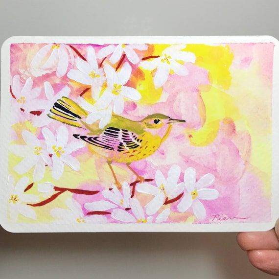 Female Yellow Warbler ~ Postcard Painting #79 - Ready to Ship!