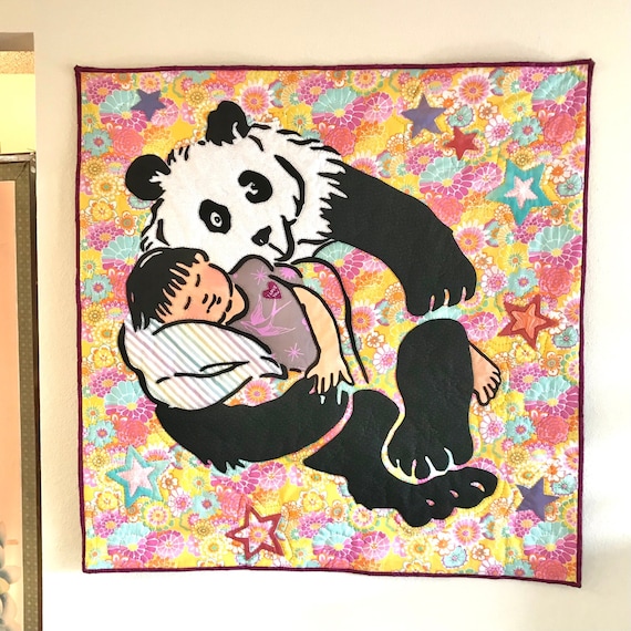 Panda Flora ~ Lap Quilt Wall Tapestry ~ Ready to Ship!