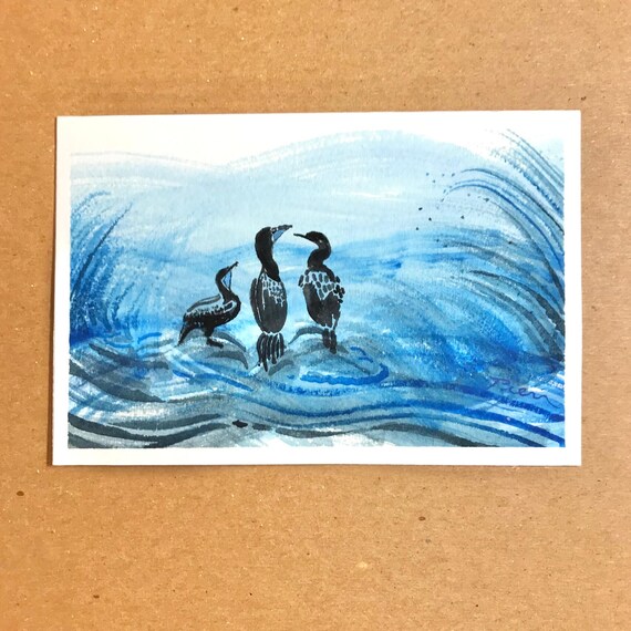 Brandt's Cormorants ~ Postcard Painting #296