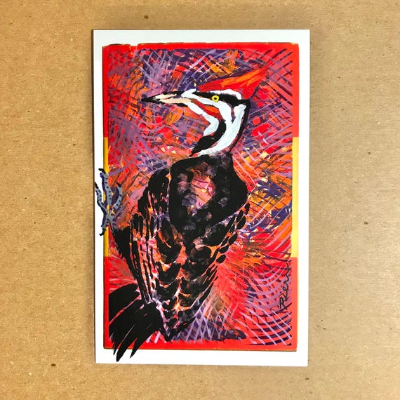 Pileated Woodpecker Painting, Original Art, 4x6 Postcard