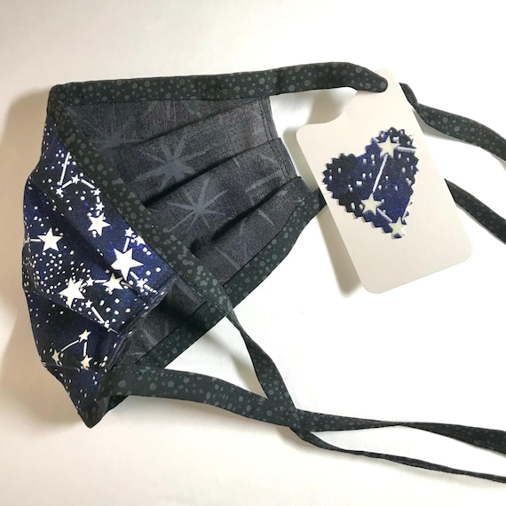 Reversible Cotton Face Mask - Glow-in-the-dark Constellations / Gray Star