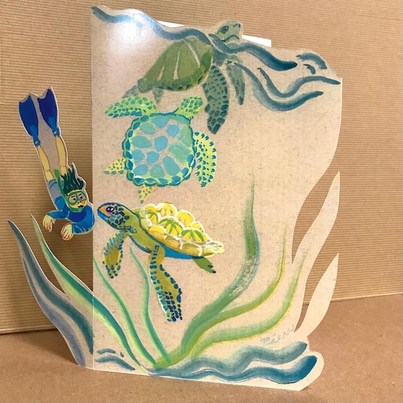1 Pop-Out Snorkeler with Sea Turtles Card
