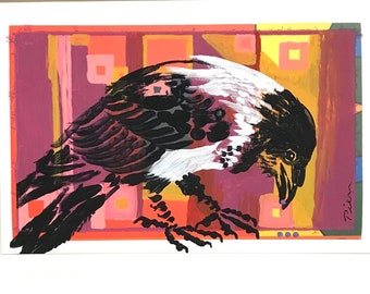 African Pied Crow ~ Postcard Painting #75 ~ Ready to Ship!