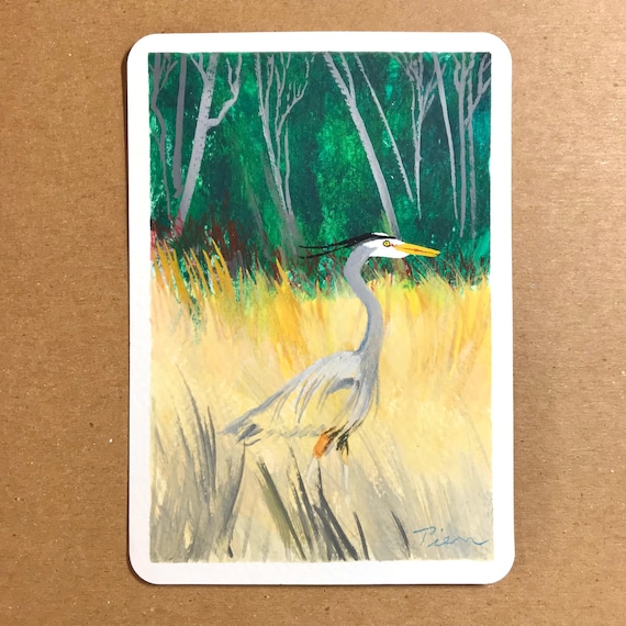 Great Blue Heron ~ Postcard Painting #29