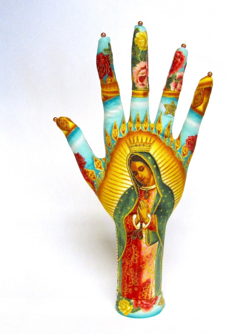 CLASSIC Our Lady Guadalupe Fabric HAND-Stand ~ Jewelry Display ~ Ready to Ship!