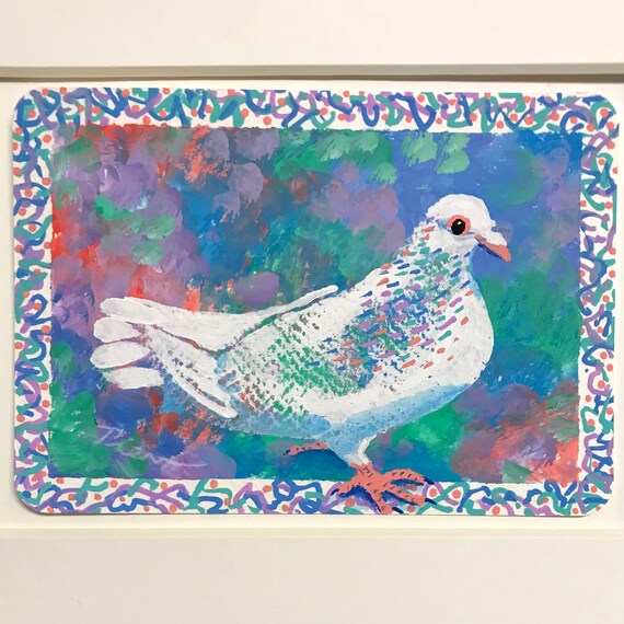 White Pigeon ~ Postcard Painting ~ Ready to Ship!