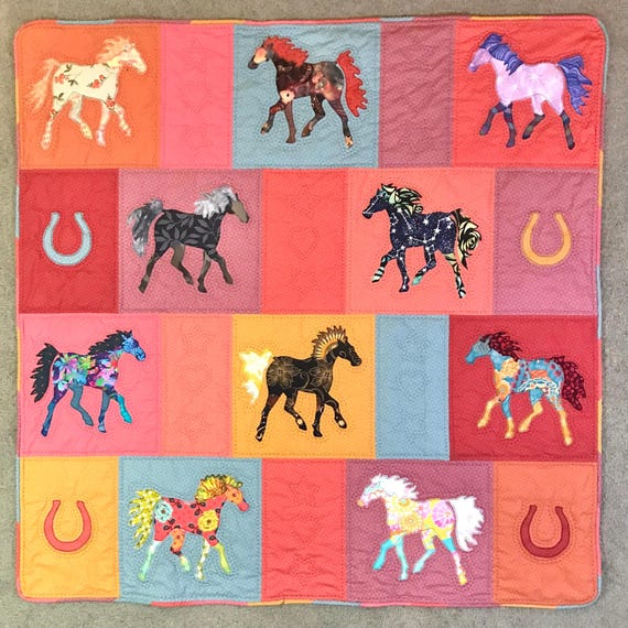 PRETTY HORSES Lap Quilt #6, 48x47.5 Wall Tapestry