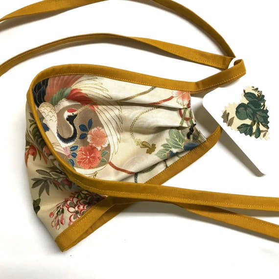 Reversible Cotton Face Mask - Asian Crane / Green Bird