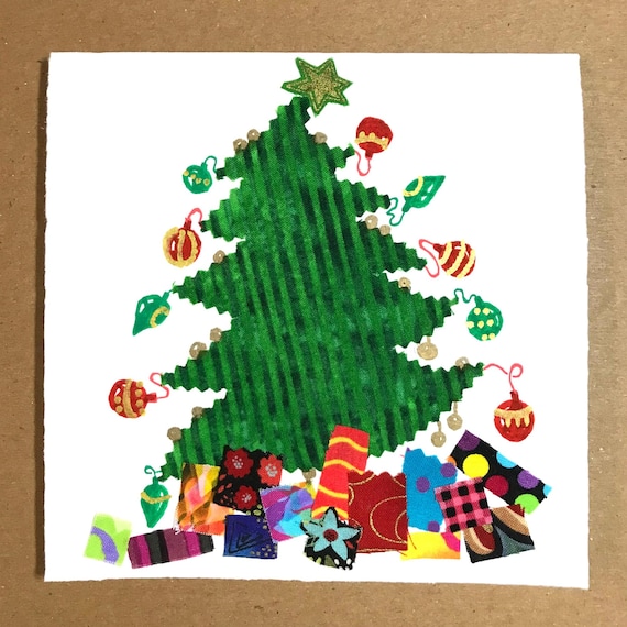 1 Hand-trimmed Fabric Christmas Tree Card