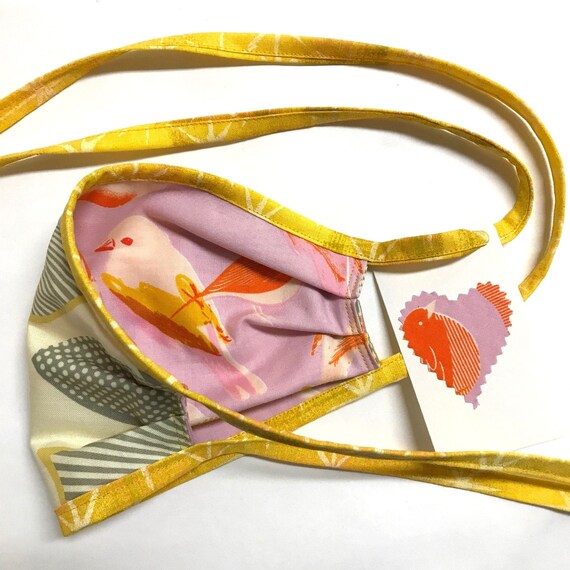 Reversible Cotton Face Mask - 2 Birds / AbstractLeaves