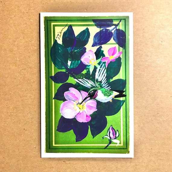 Black-chinned Hummingbird ~ Postcard Painting #128