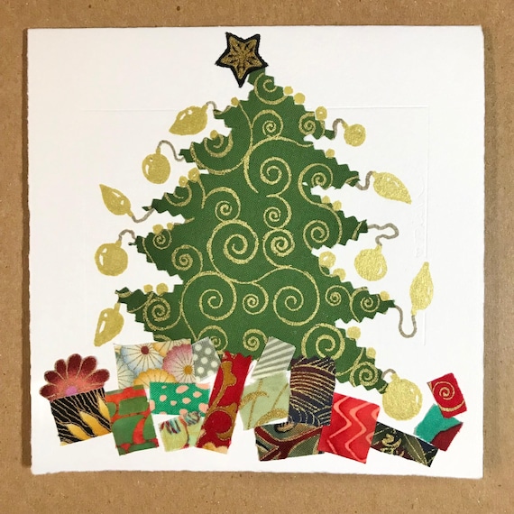 1 Hand-Trimmed Fabric Christmas Tree Card