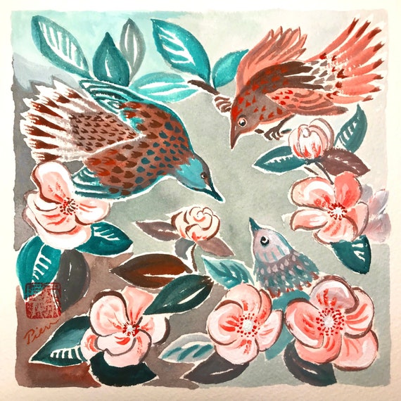 The Meeting ~ Acrylic-Gouache Painting ~ Ready to Ship!