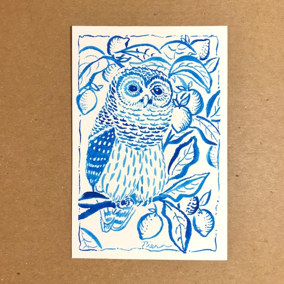 Barred Owl Painting, Original Art, 4x6 Postcard