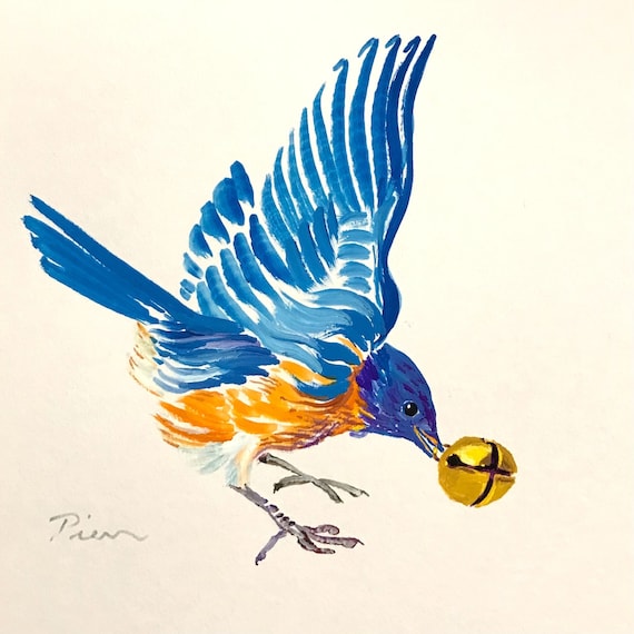 Eastern Bluebird ~ Acrylic-Gouache Painting ~ Ready to Ship!