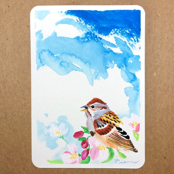 Tree Sparrow ~ Postcard Painting #67 ~ Ready to Ship!