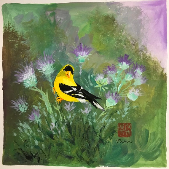 American Goldfinch ~ Acrylic-Gouache Painting ~ Ready to Ship!