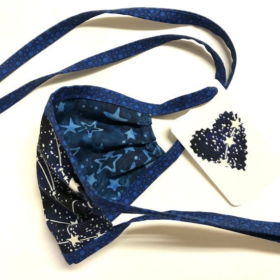 KIDS Reversible Cotton Face Mask - Glow-in-the-Dark Constellations / Blue Stars, Ages 4-11