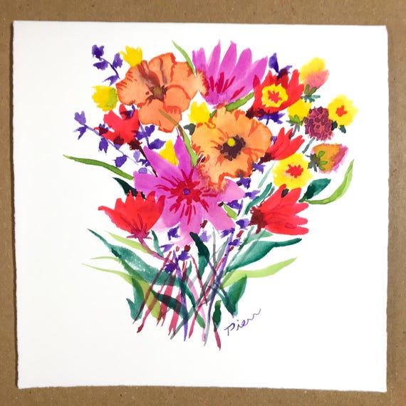 ORIGINAL Hand Painted Flower Card