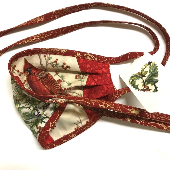 Reversible Cotton Face Mask - Red Cardinal / Berries