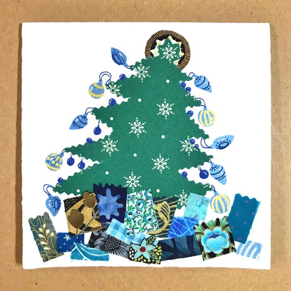 1 Hand-trimmed Fabric Christmas Tree Card