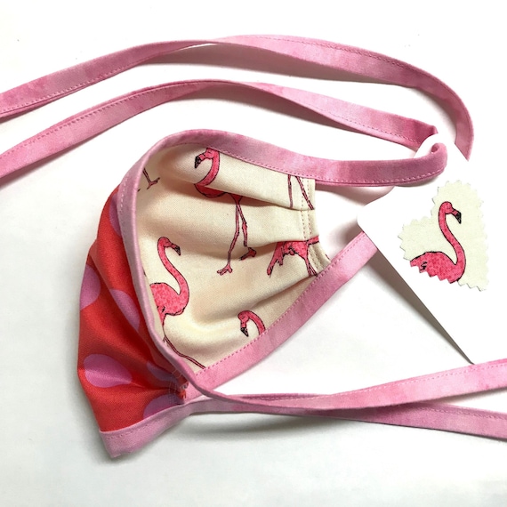 KIDS Reversible Cotton Face Mask - Flamingo / Dots, Ages 4-11