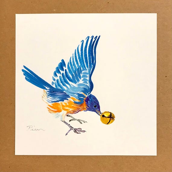 Eastern Bluebird Painting, Original Art, 8x8 Acrylic-Gouache