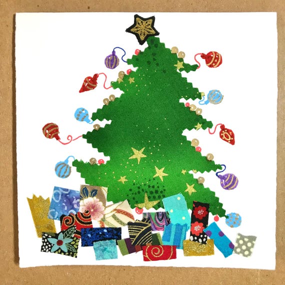 1 Hand-trimmed Fabric Christmas Tree Card