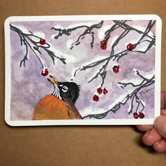 American Robin ~ Postcard Painting ~ Ready to Ship!