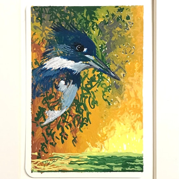 Belted Kingfisher ~ Postcard Painting ~ Ready to Ship!