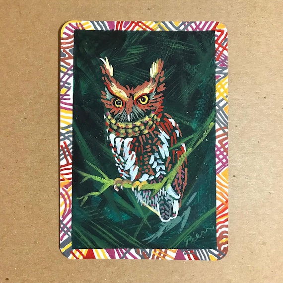 Screech Owl ~ Postcard Painting #11