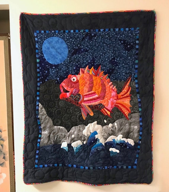 JUST BOB Fish Lap Quilt, 45x57.5 Wall Tapestry