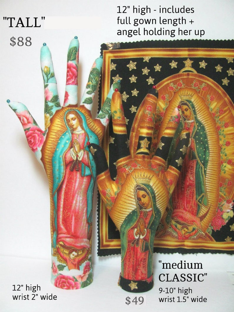 CLASSIC Our Lady Guadalupe Fabric HAND-Stand ~ Jewelry Display ~ Ready to Ship!