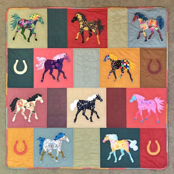PRETTY HORSES Lap Quilt, 48x48 Wall Tapestry